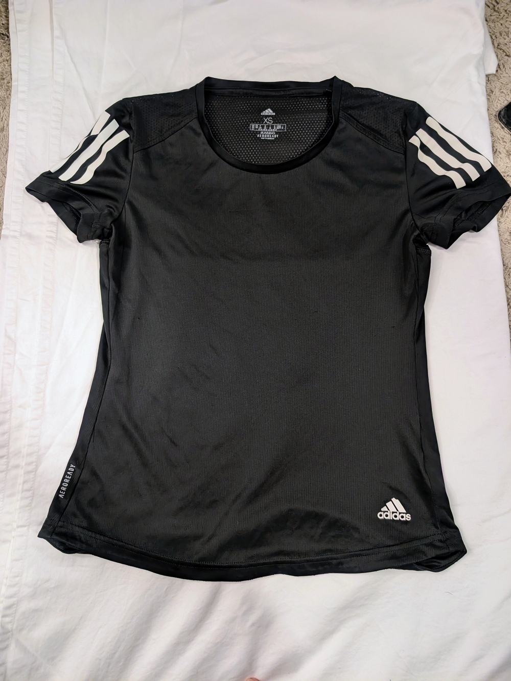adidas Black Short Sleeve Performance Tee with White Stripe Detail